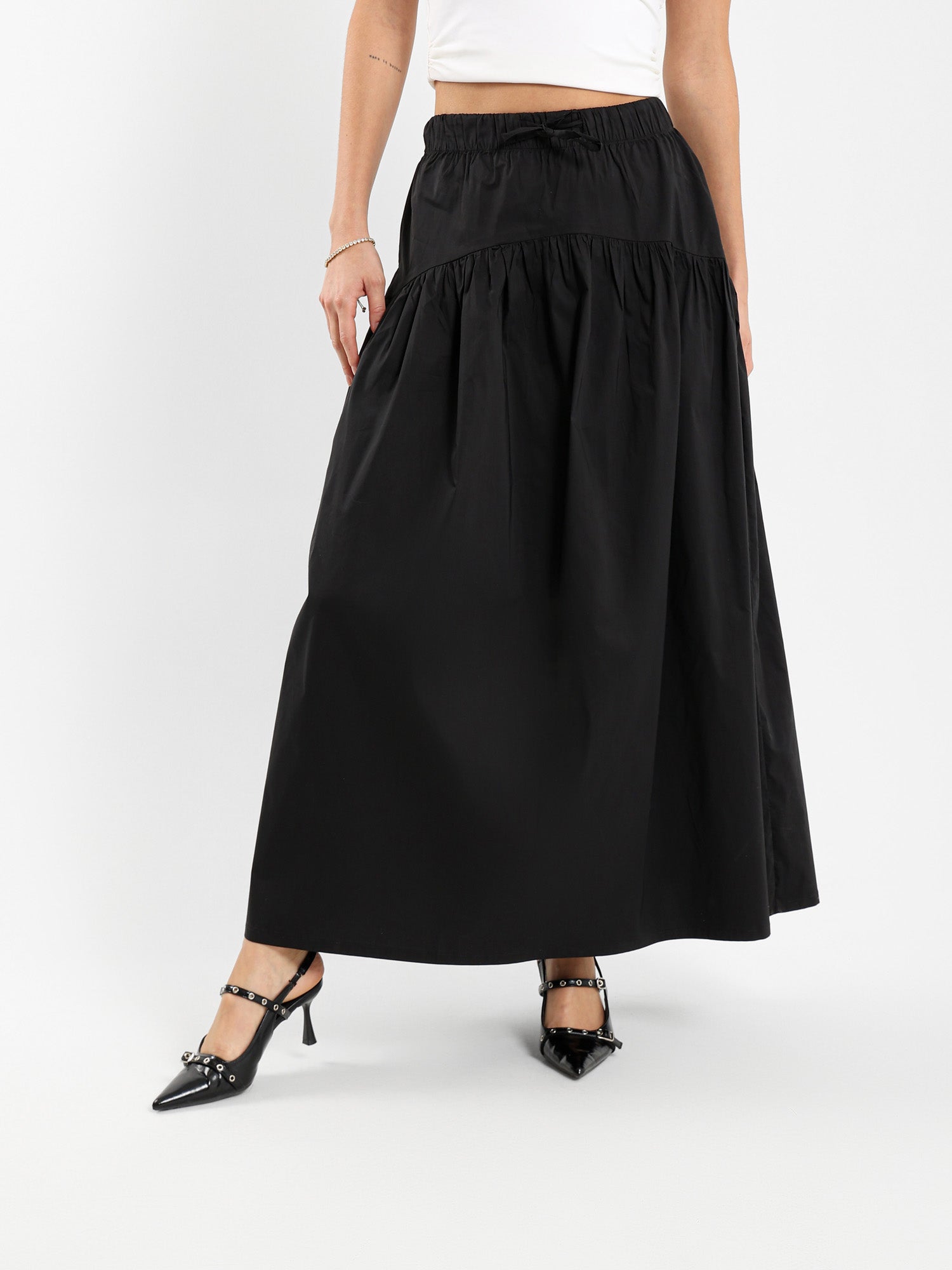 Drop Waist Maxi Skirt With Gathering