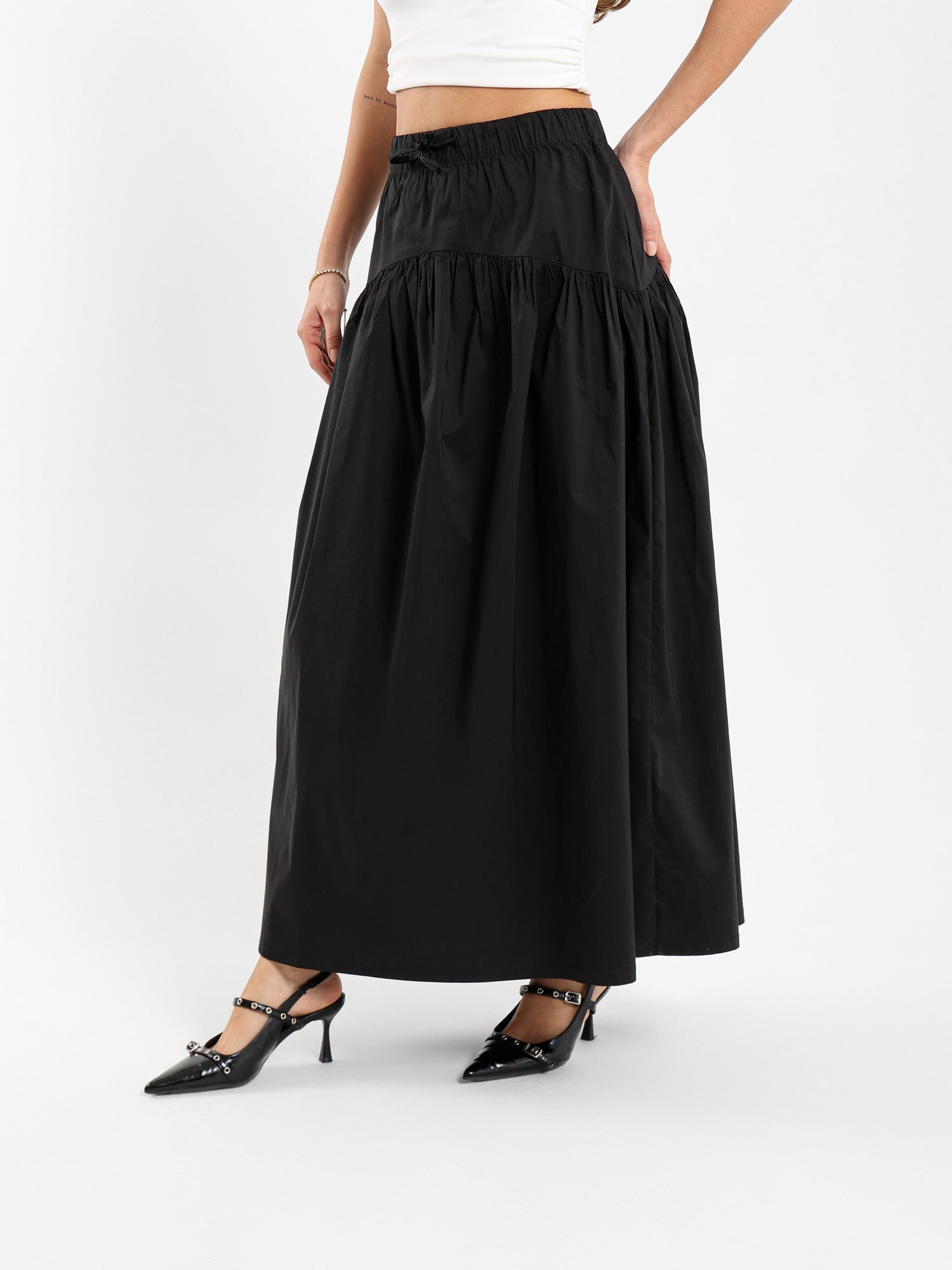 Drop Waist Maxi Skirt With Gathering