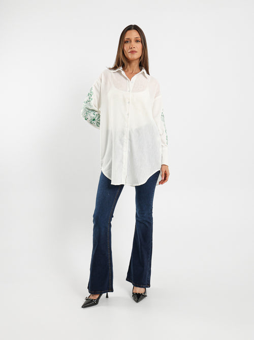 Embroidered Sleeve Long Shirt
