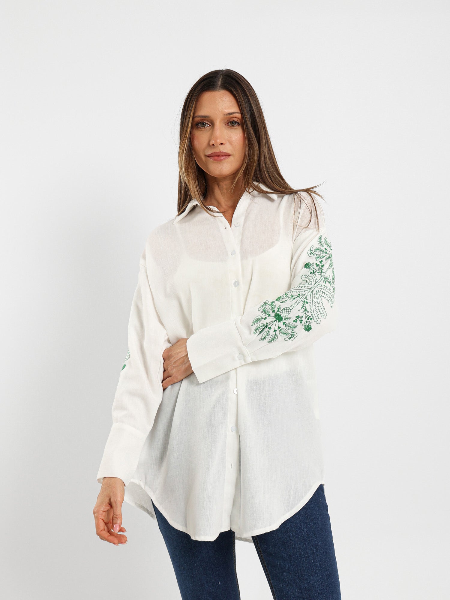 Embroidered Sleeve Long Shirt