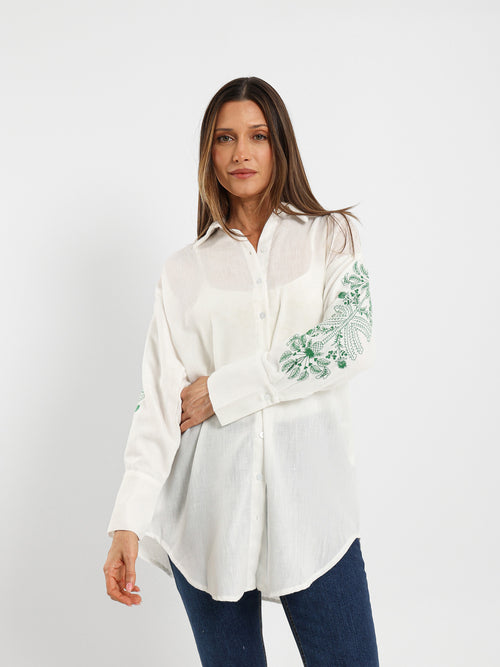 Embroidered Sleeve Long Shirt
