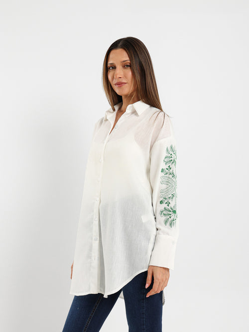 Embroidered Sleeve Long Shirt