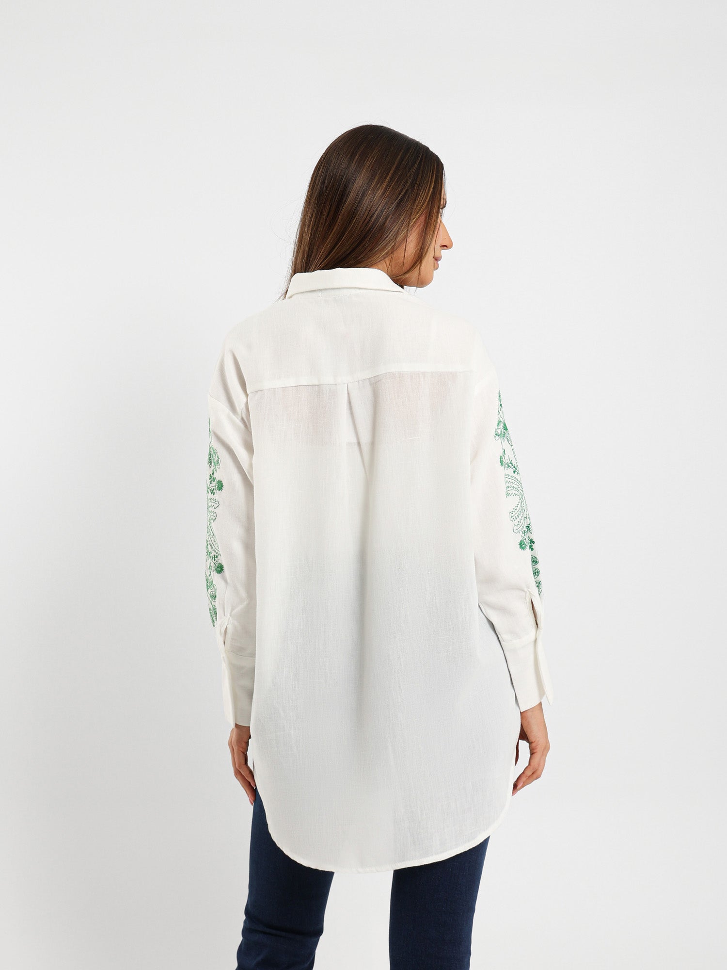 Embroidered Sleeve Long Shirt