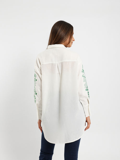 Embroidered Sleeve Long Shirt