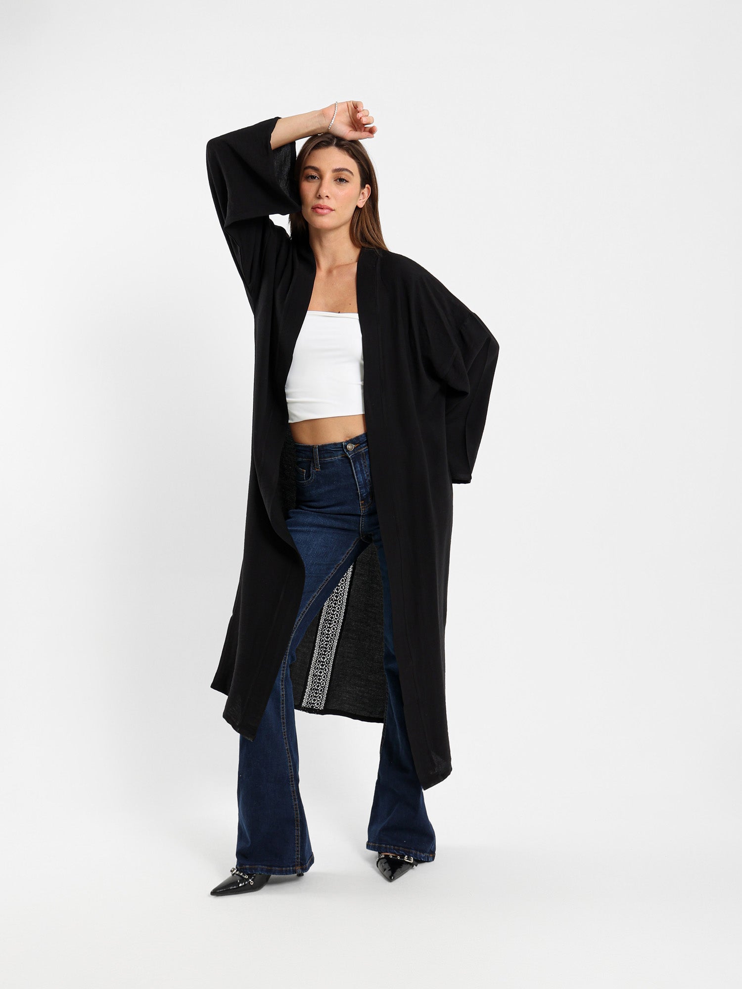Long Kimono Jacket With Back Trim