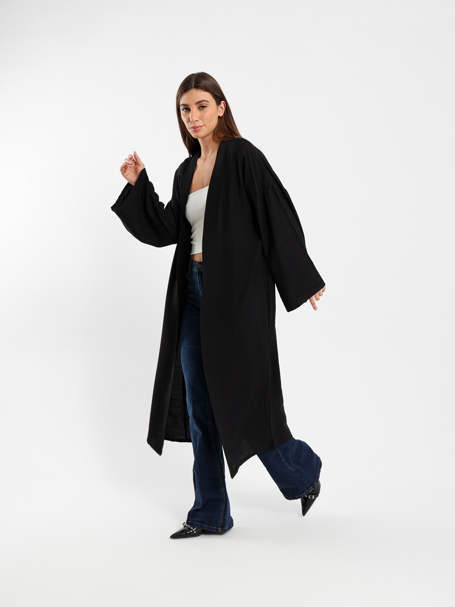 Long Kimono Jacket With Back Trim