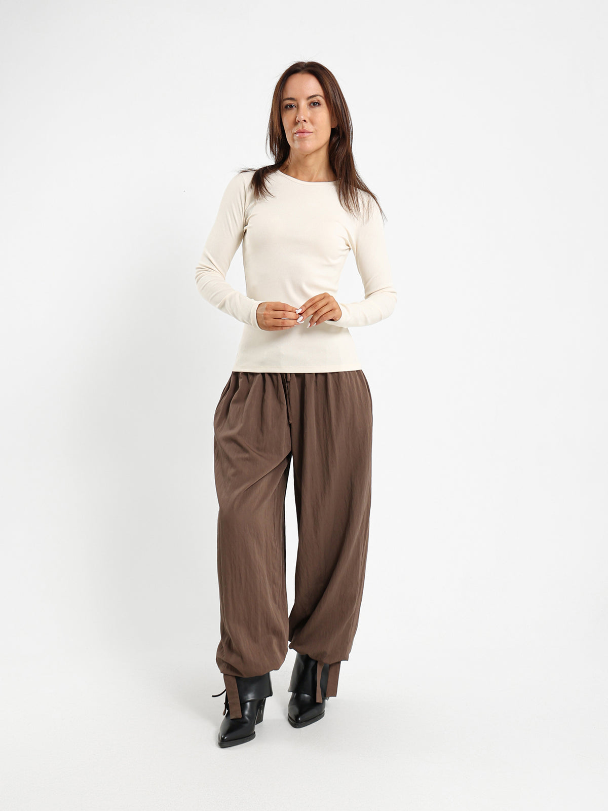 Crew Neck Long Sleeve Ribbed Top
