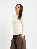 Crew Neck Long Sleeve Ribbed Top