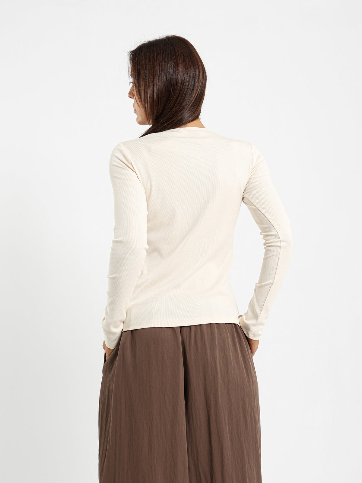 Crew Neck Long Sleeve Ribbed Top