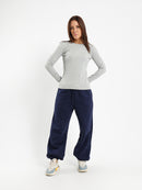 Crew Neck Long Sleeve Ribbed Top