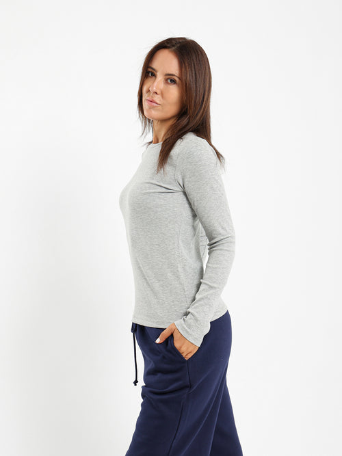 Crew Neck Long Sleeve Ribbed Top