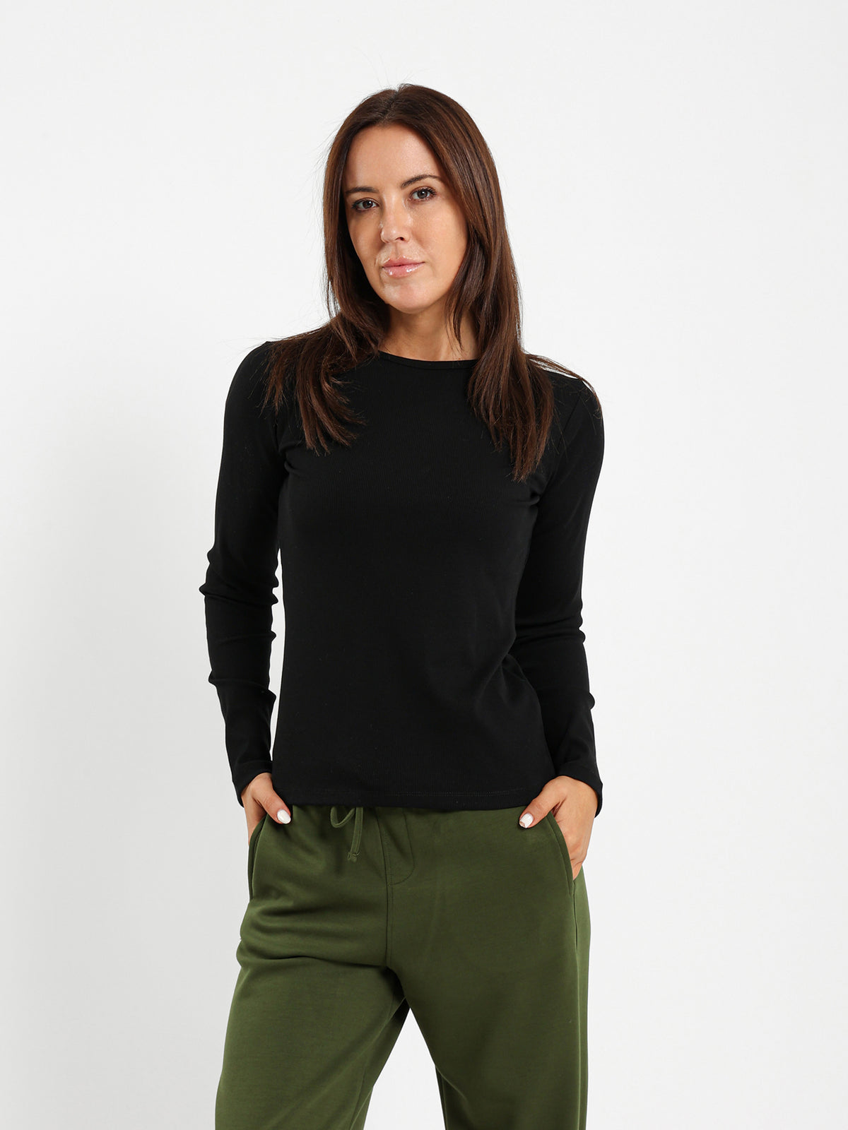 Crew Neck Long Sleeve Ribbed Top