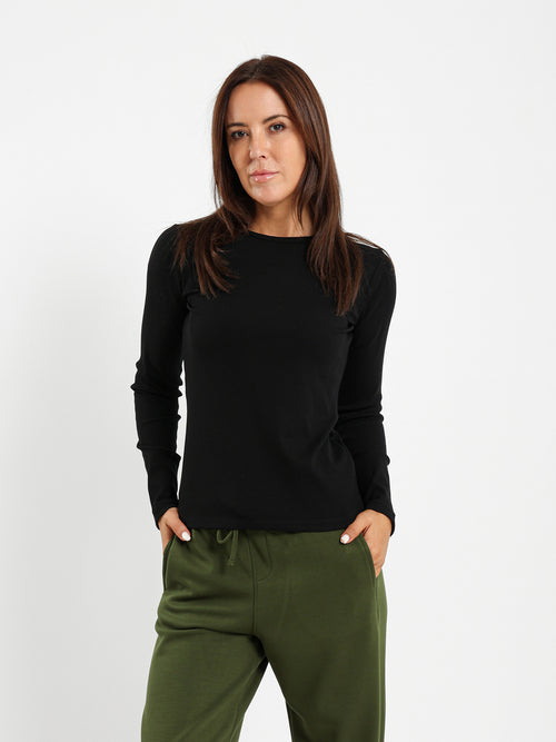 Crew Neck Long Sleeve Ribbed Top