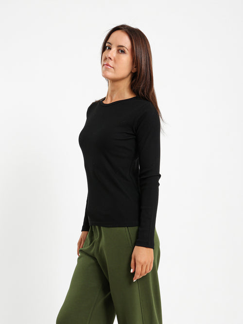 Crew Neck Long Sleeve Ribbed Top