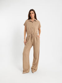 Striped Buttoned Front Jumpsuit