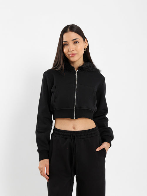 Cropped Zip-Up Hoodie
