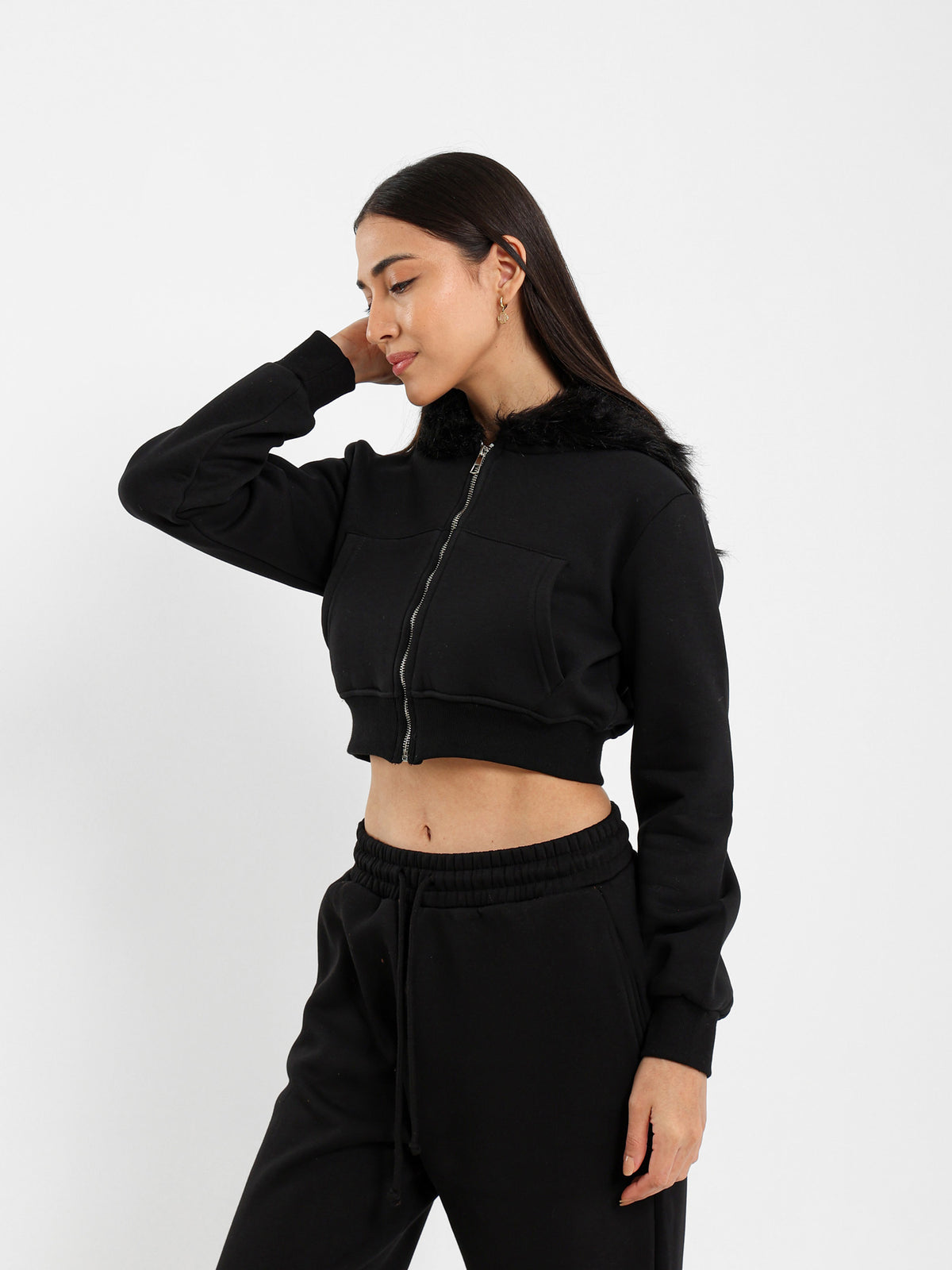 Cropped Zip-Up Hoodie
