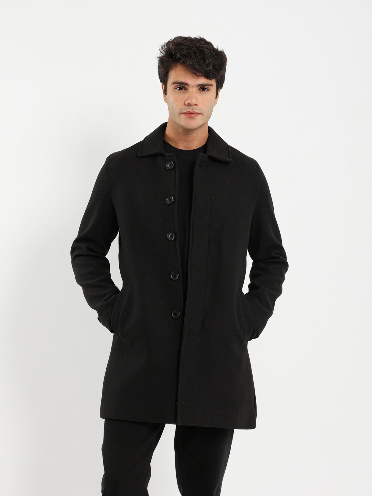 Button Closure Coat with Side Pockets