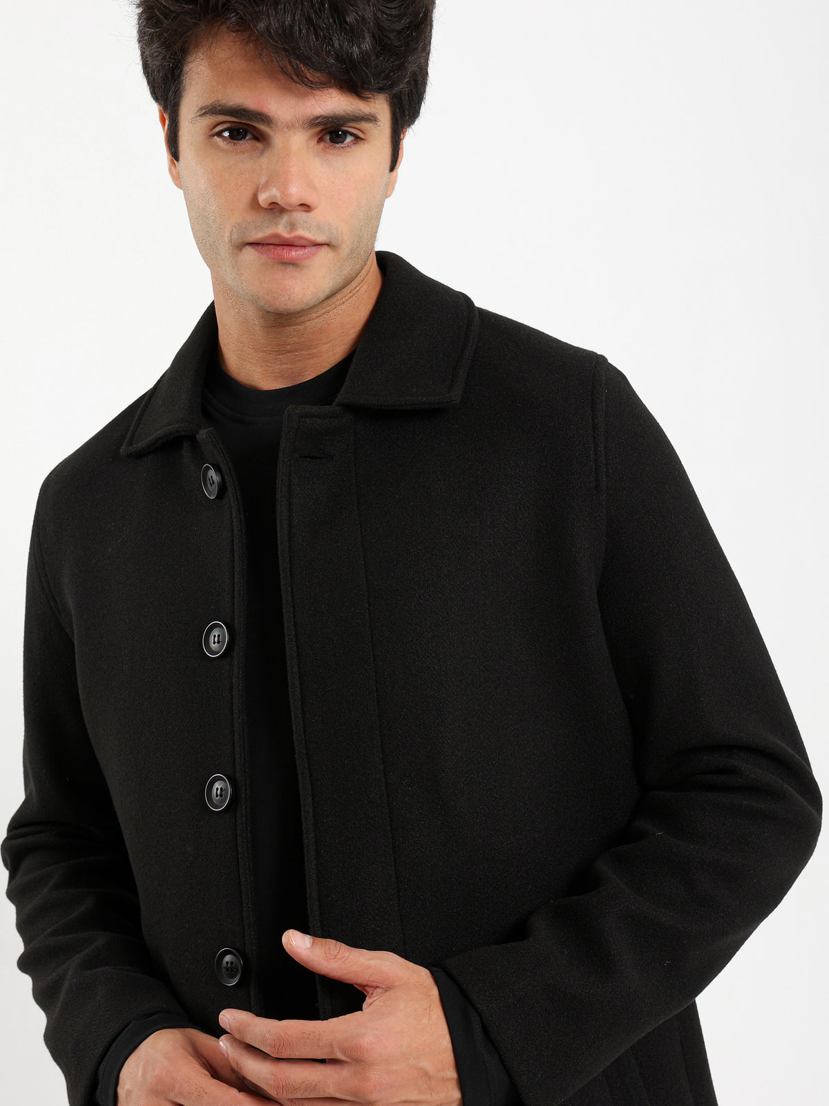 Button Closure Coat with Side Pockets