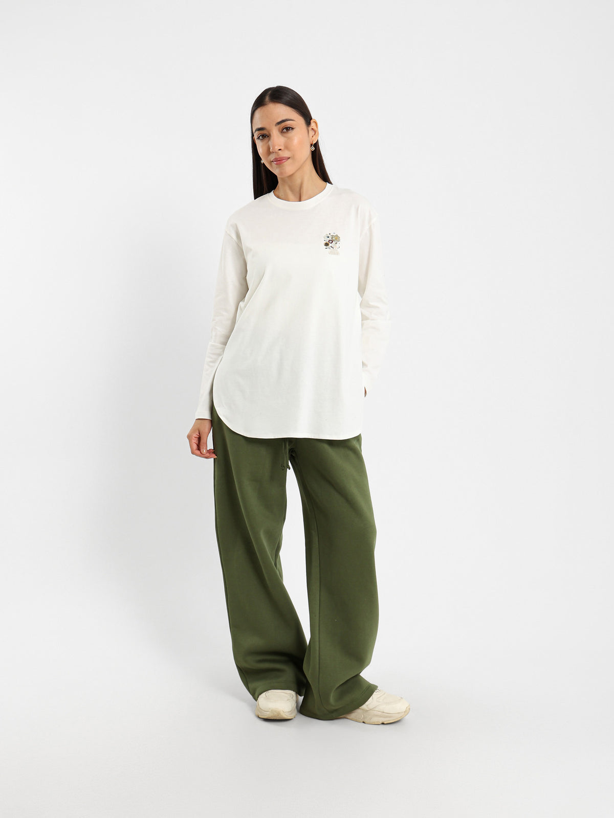 Long Sleeve Tee with Floral Embroidery