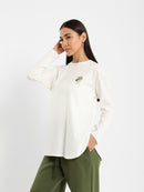 Long Sleeve Tee with Floral Embroidery