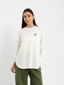 Long Sleeve Tee with Floral Embroidery
