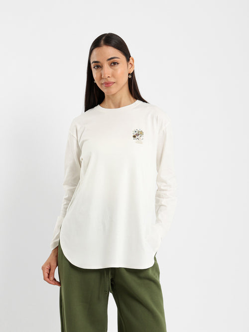 Long Sleeve Tee with Floral Embroidery