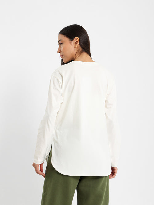 Long Sleeve Tee with Floral Embroidery