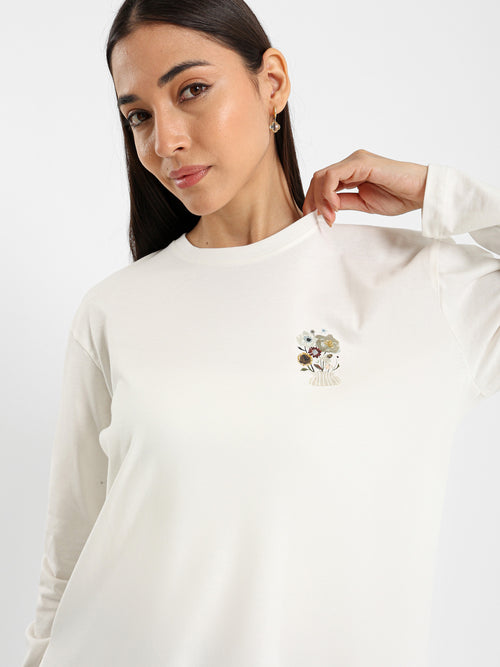 Long Sleeve Tee with Floral Embroidery