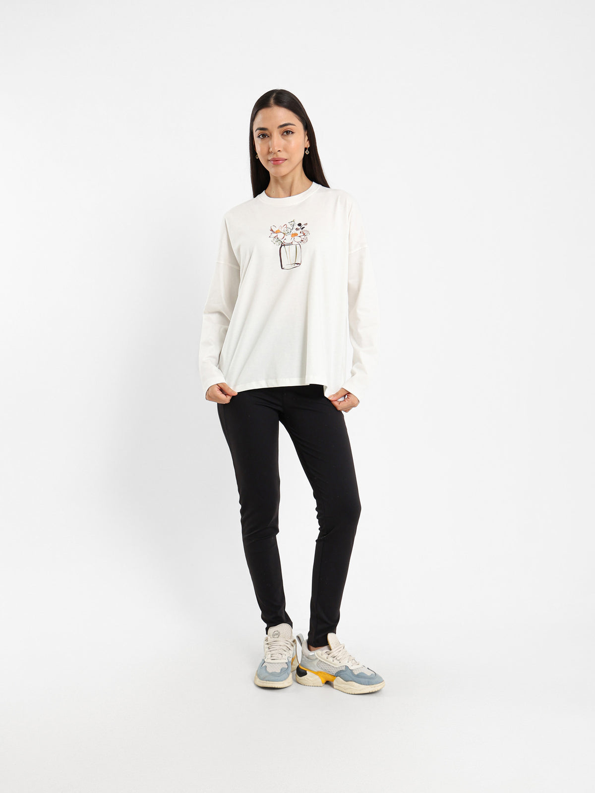 Long Sleeve Tee with Vase Print