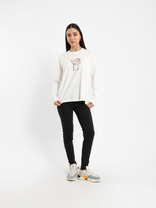 Long Sleeve Tee with Vase Print