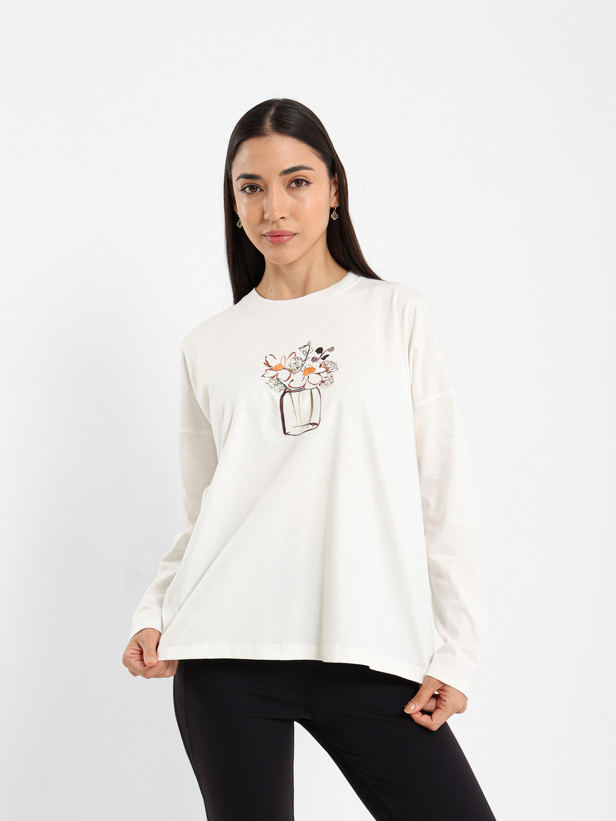 Long Sleeve Tee with Vase Print