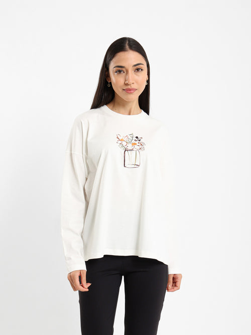 Long Sleeve Tee with Vase Print