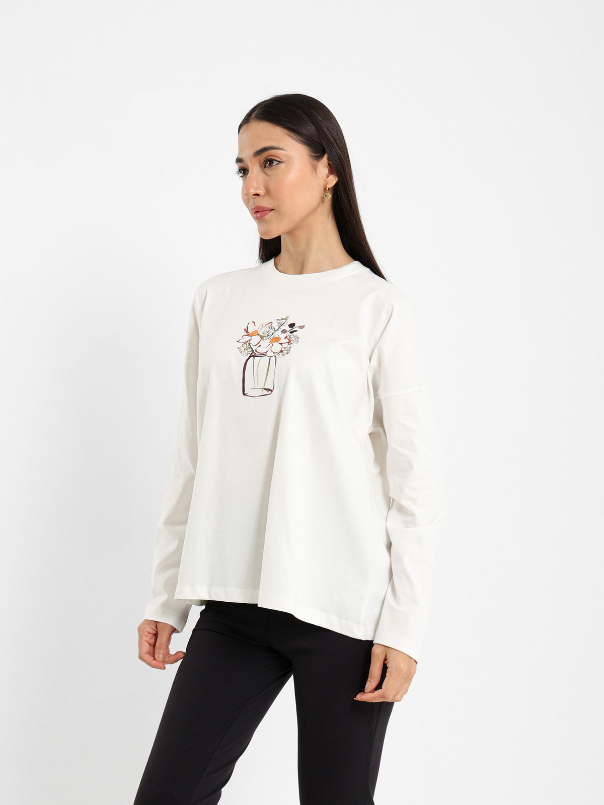 Long Sleeve Tee with Vase Print