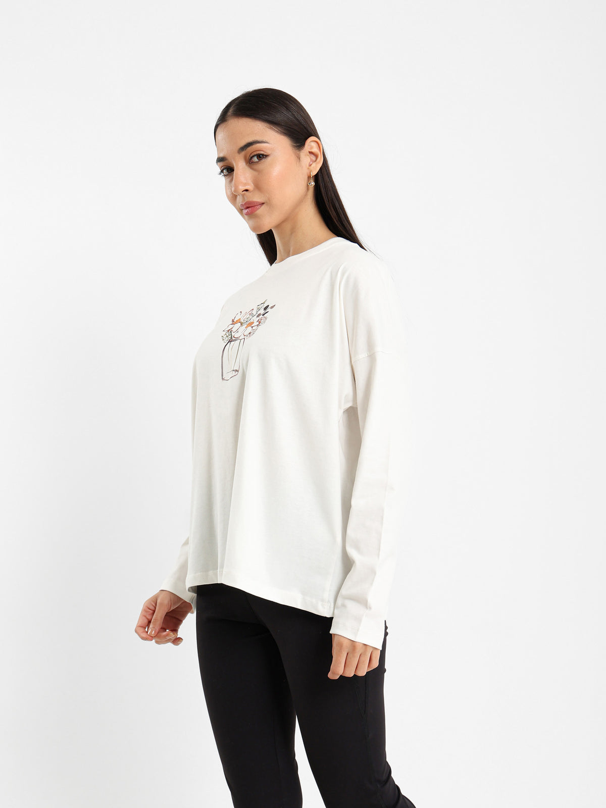Long Sleeve Tee with Vase Print