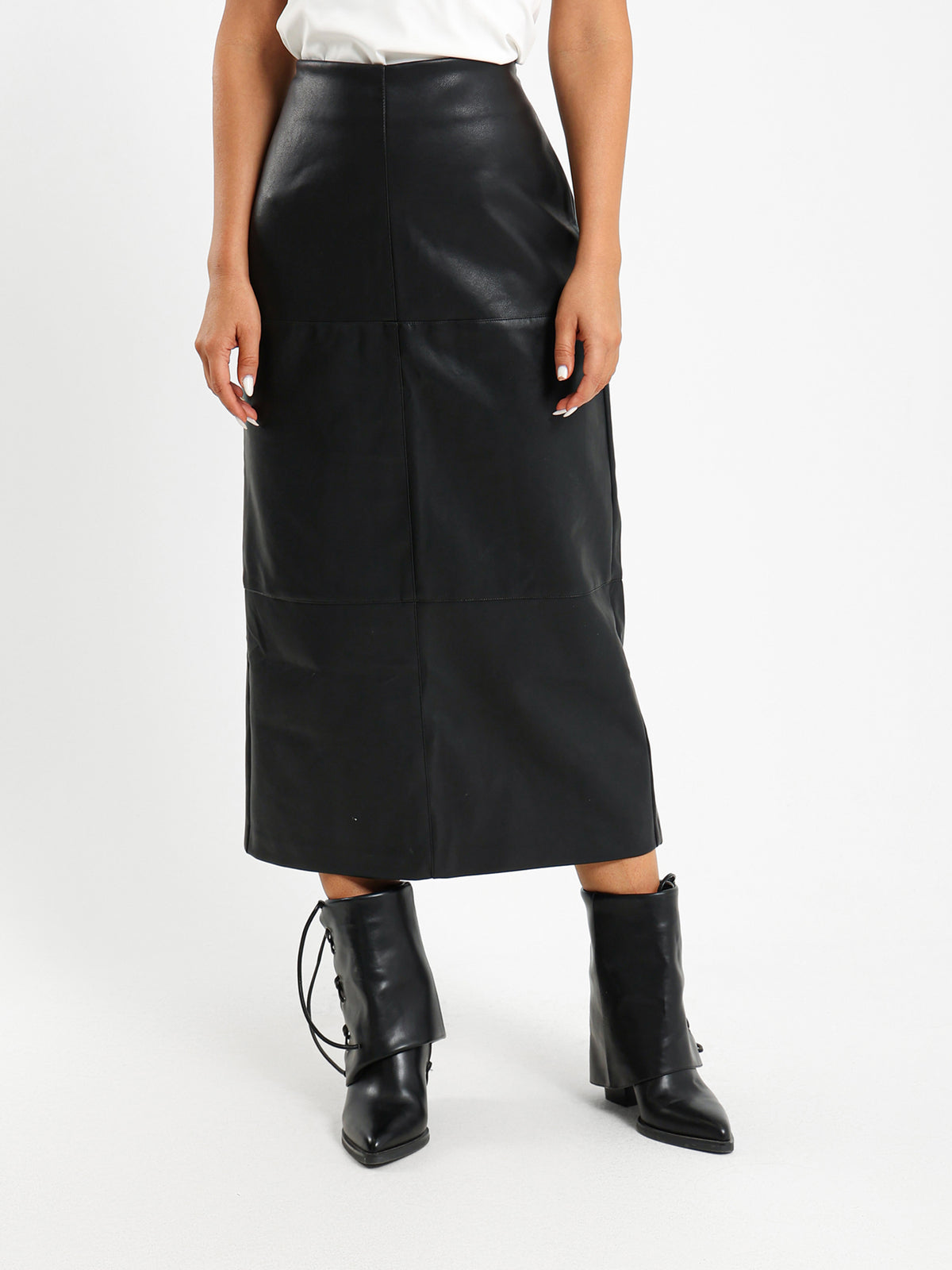 Slit Back Leather Skirt