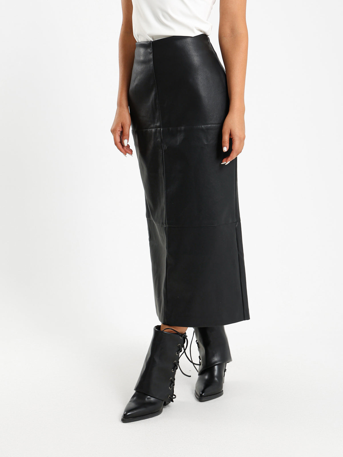 Slit Back Leather Skirt
