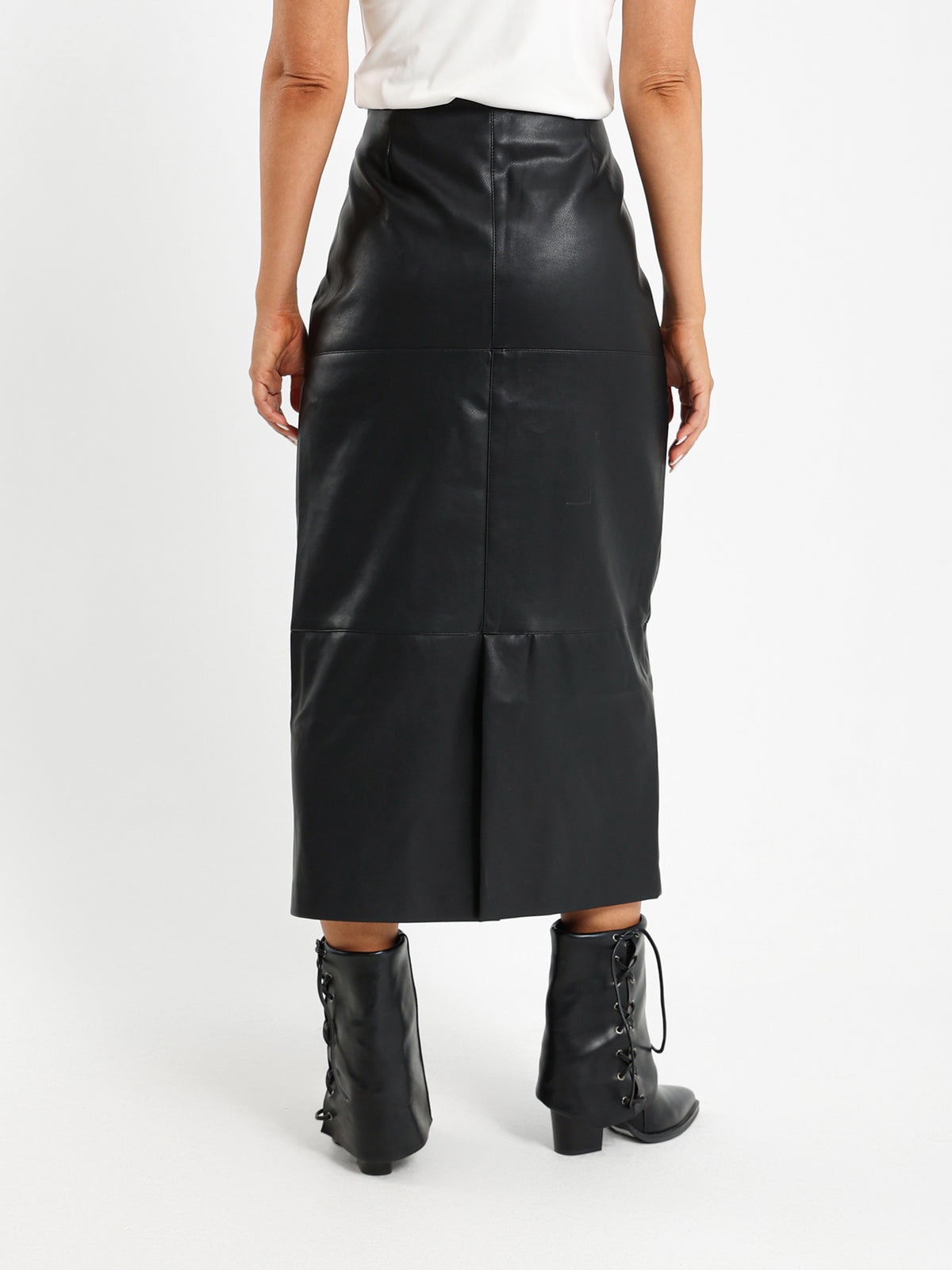 Slit Back Leather Skirt