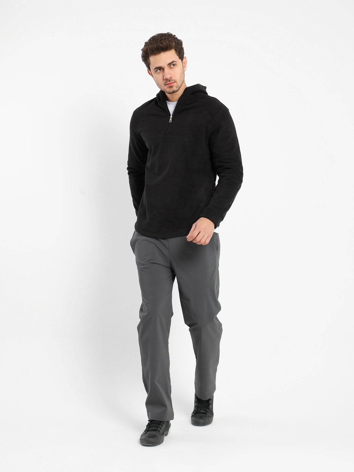 Mock Neck Hoodie with Zipper Closure - Outlet