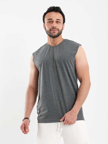 Sleeveless T Shirt with Woven Badge