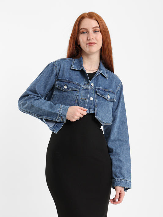 Cropped Utility Denim Jacket