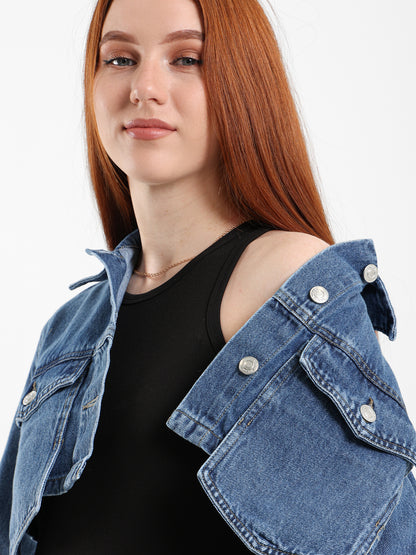 Cropped Utility Denim Jacket