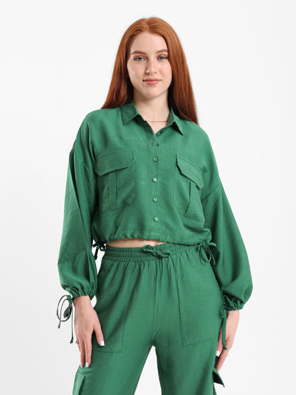 Drawstring Cropped Shirt