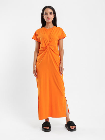 Knotted Front Long T-Shirt Dress