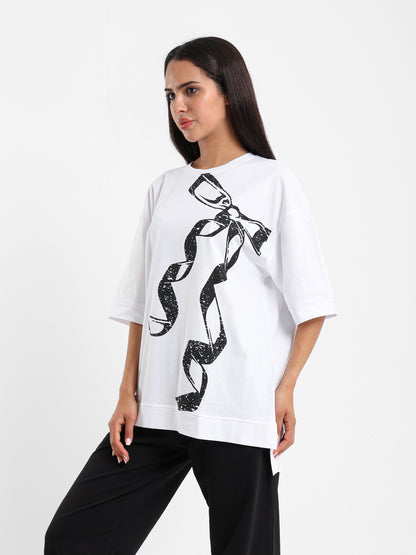 Printed Bow Half Sleeve Tee
