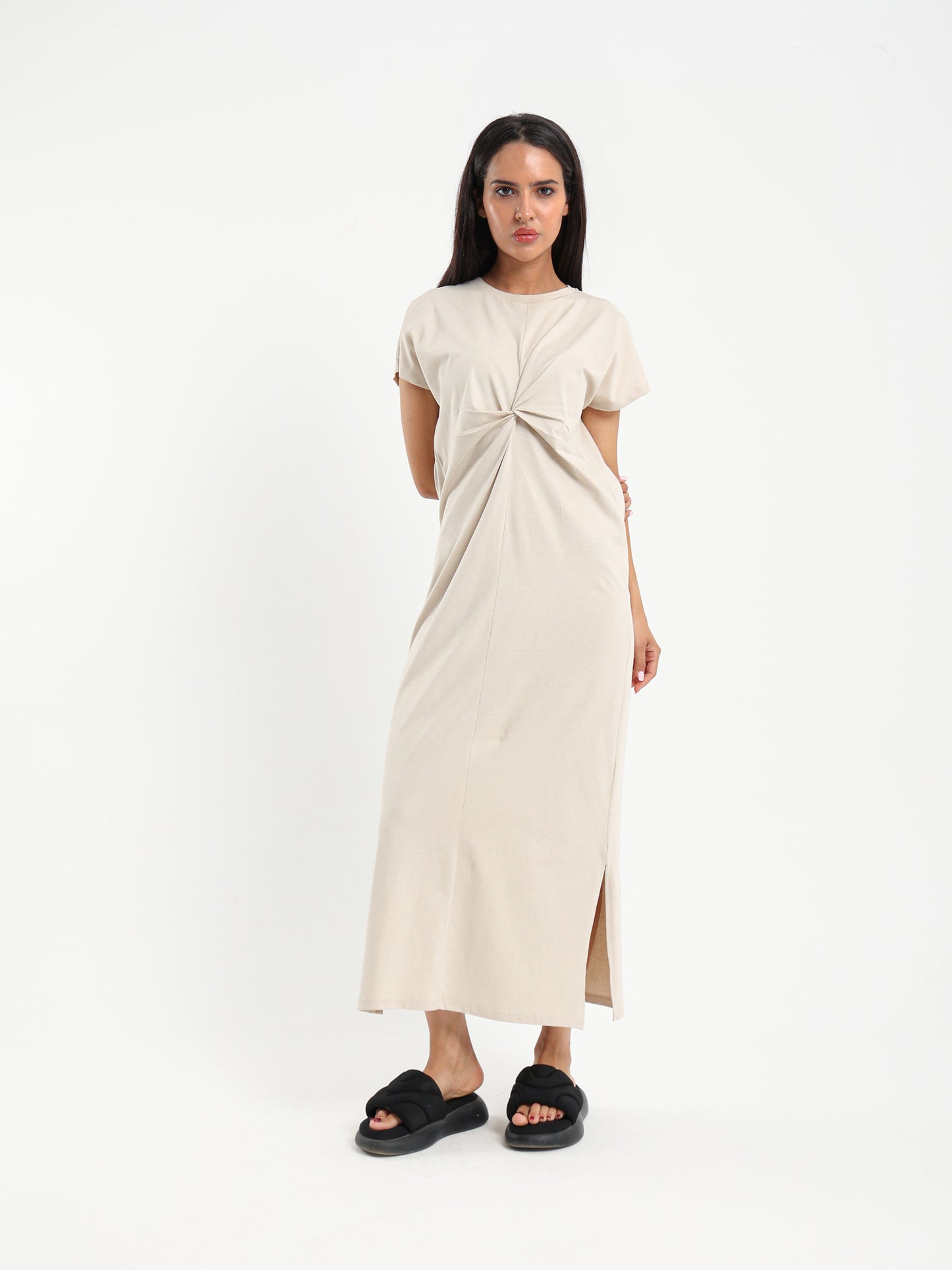 Knotted Front Long T-Shirt Dress
