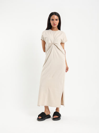 Knotted Front Long T-Shirt Dress
