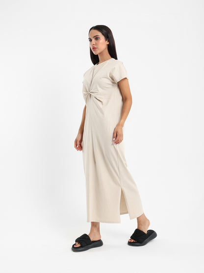 Knotted Front Long T-Shirt Dress