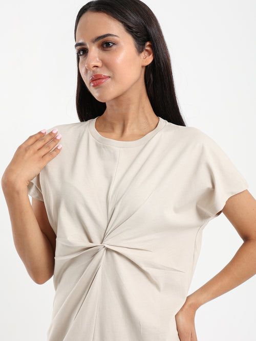 Knotted Front Long T-Shirt Dress