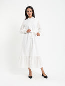 Button-Front Midi Broderie Dress